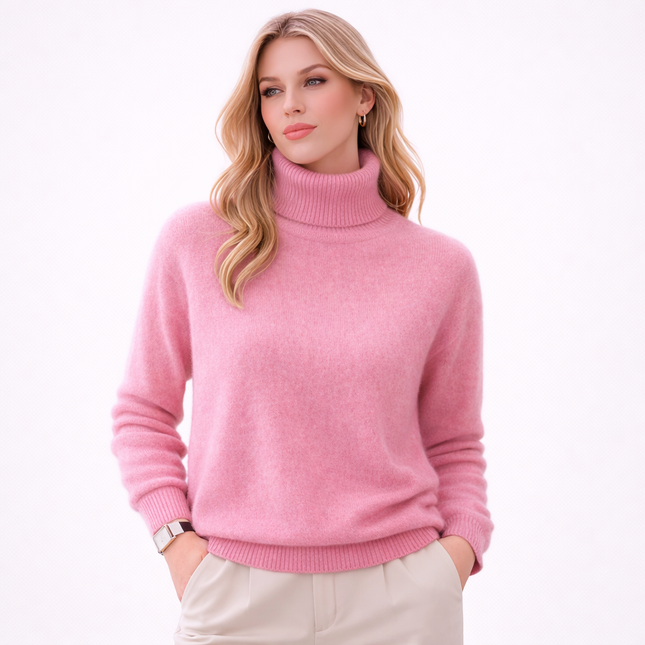 Damegenser i 100% Kasjmir & Mink – Tykk, Varm & Eksklusiv Strikkegenser med Høy Hals | Plus Size