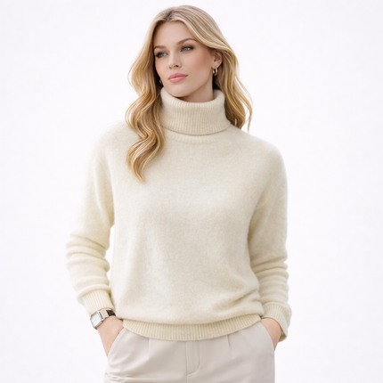 Damegenser i 100% Kasjmir & Mink – Tykk, Varm & Eksklusiv Strikkegenser med Høy Hals | Plus Size