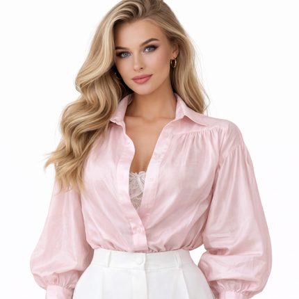 Elegant Skjorte for Dame – Løs Passform med Krage og Klokkeermer | Perfekt til Kontor og Hverdag
