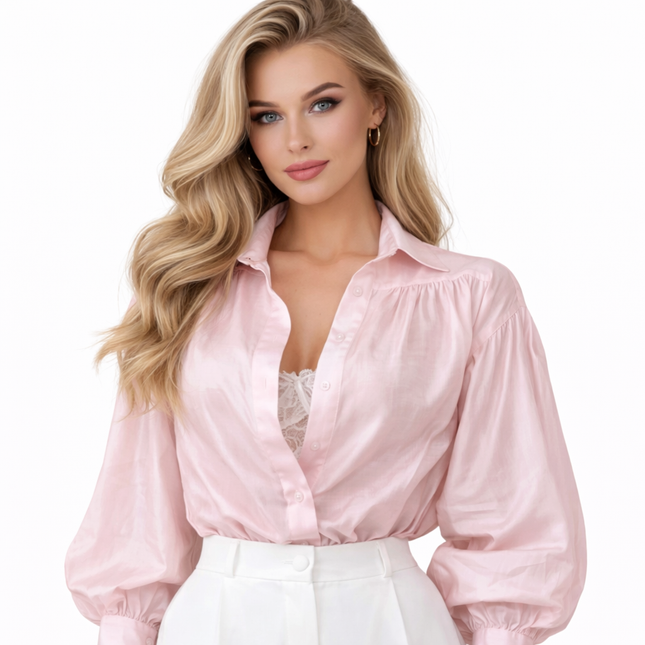 Elegant Skjorte for Dame – Løs Passform med Krage og Klokkeermer | Perfekt til Kontor og Hverdag