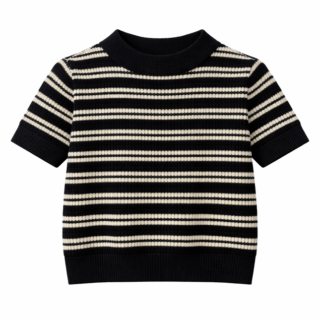 Stripet, kort strikket t-skjorte – sommerfrisk crop med koreansk inspirasjon