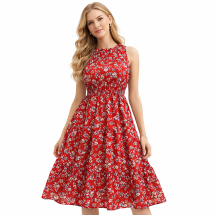 Ermeløs Sommerkleid mit Print – Lang A-Linie Strandkleid für Ferie & Hverdag (Streetwear)