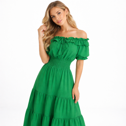 Ensfarvet Boho Maxikjole med Båthals – Elegant Sommerkjole til Strand, Kontor & Fest