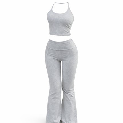 Dame 2-delt Sett – Sporty og Elegant Halter Topp med Vide Bukser
