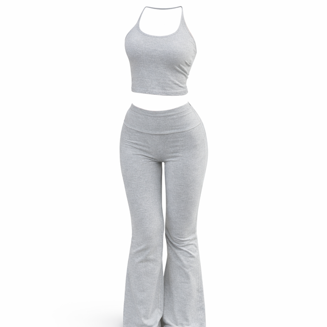 Dame 2-delt Sett – Sporty og Elegant Halter Topp med Vide Bukser