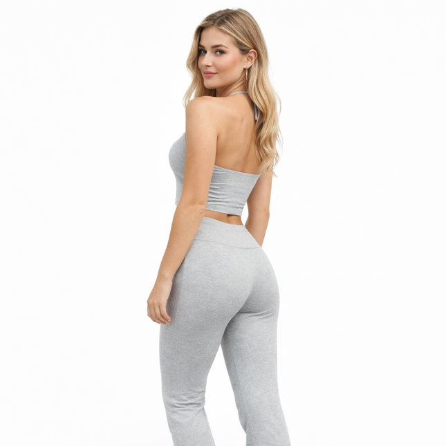 Dame 2-delt Sett – Sporty og Elegant Halter Topp med Vide Bukser
