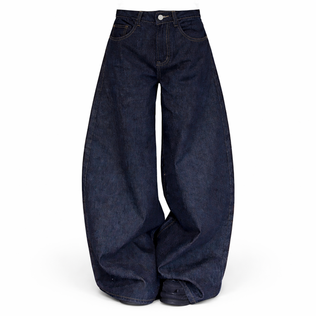 Unisex Vide Jeans i Vasket Svart Denim – High Street Stil | Løse, Rette Bukser til Høst og Vinter