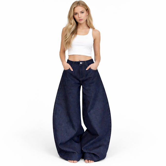 Unisex Vide Jeans i Vasket Svart Denim – High Street Stil | Løse, Rette Bukser til Høst og Vinter