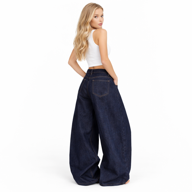 Unisex Vide Jeans i Vasket Svart Denim – High Street Stil | Løse, Rette Bukser til Høst og Vinter