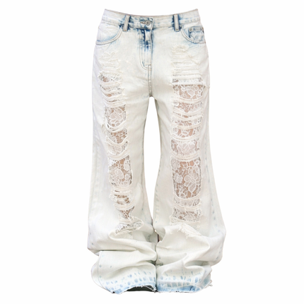 Lyseblå Ripped Jeans for Dame – Høyt Liv & Løs Passform | Vintage Straight Fit Denim i Y2K Street-stil