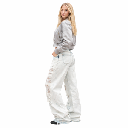 Lyseblå Ripped Jeans for Dame – Høyt Liv & Løs Passform | Vintage Straight Fit Denim i Y2K Street-stil