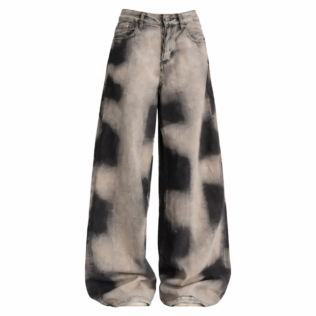 Vintage grå baggy jeans – Y2K tie-dye (dame)