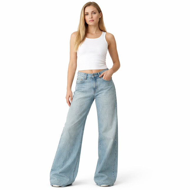 Y2K Baggy Jeans – Lav Midje & Vide Bein for Kvinner