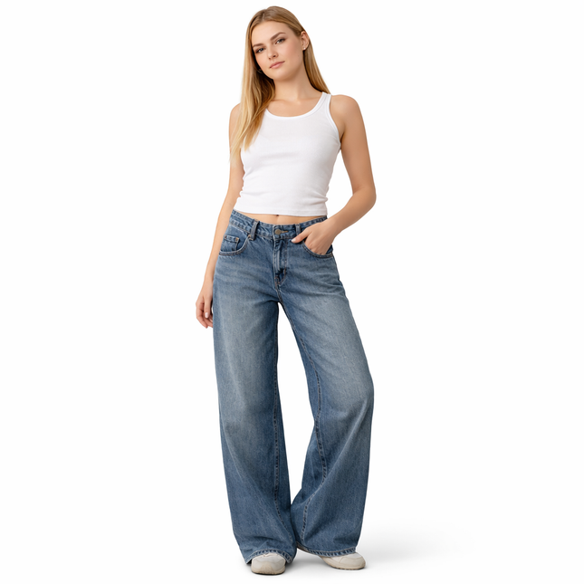Y2K Baggy Jeans – Lav Midje & Vide Bein for Kvinner