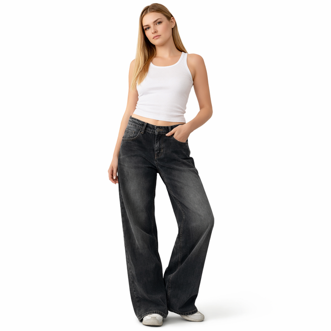 Y2K Baggy Jeans – Lav Midje & Vide Bein for Kvinner