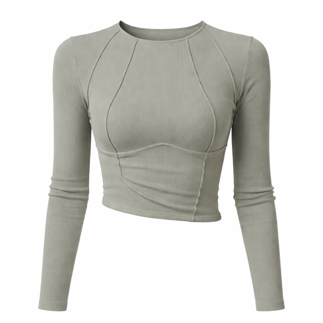 Tettsittende Basic Langermet Topp for Dame – Ensfarget, Elastisk og Perfekt for Lag-på-lag