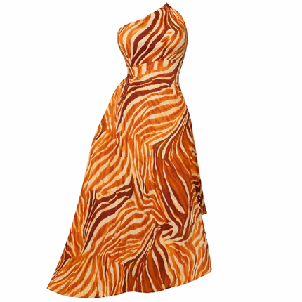 Sommerkjole med Én Skulder og Snøring – Sexy og Elegant Lang Kjole med Plissert og Ujevn Kant