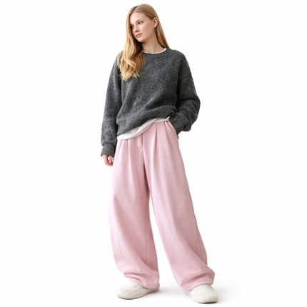 Vinterbukser for Kvinner i Ullblanding – Tykk, Høytlivsmodell med Vide Ben | Klassisk og Varm Bukse i Vintage Stil