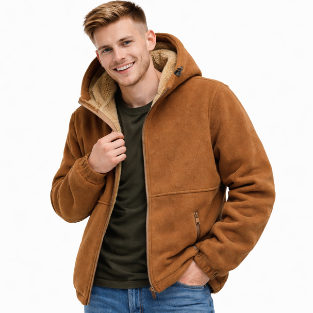 Varm Hettejakke for Menn – Tykk Lammefleecejakke med Vindtett Design | Løs og Komfortabel Høst/Vinterjakke