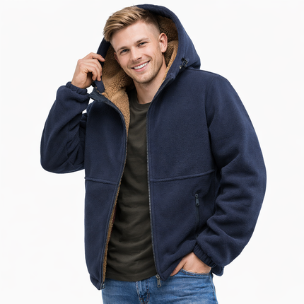 Varm Hettejakke for Menn – Tykk Lammefleecejakke med Vindtett Design | Løs og Komfortabel Høst/Vinterjakke