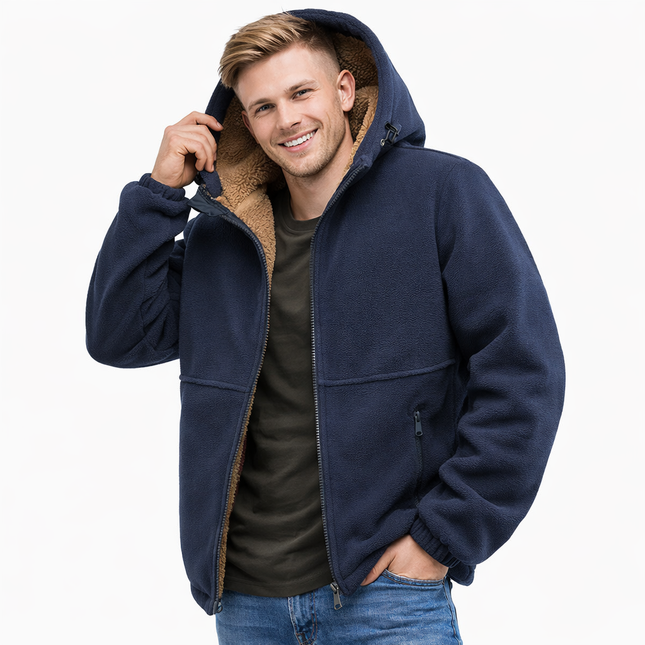 Varm Hettejakke for Menn – Tykk Lammefleecejakke med Vindtett Design | Løs og Komfortabel Høst/Vinterjakke