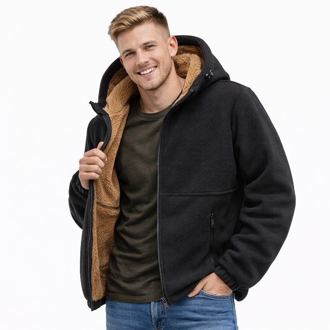 Varm Hettejakke for Menn – Tykk Lammefleecejakke med Vindtett Design | Løs og Komfortabel Høst/Vinterjakke