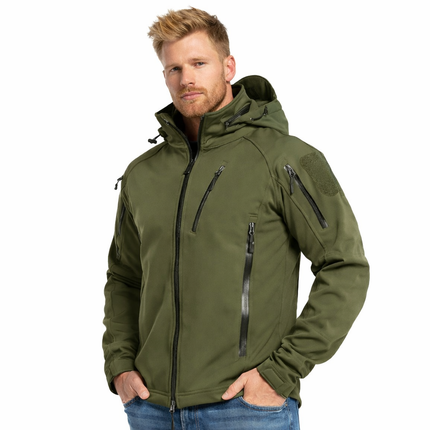 Softshell Jakke med Hette – Vanntett & Vindtett | Varm Fleecefôret Herrejakke til Tur & Hverdag