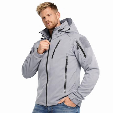 Softshell Jakke med Hette – Vanntett & Vindtett | Varm Fleecefôret Herrejakke til Tur & Hverdag