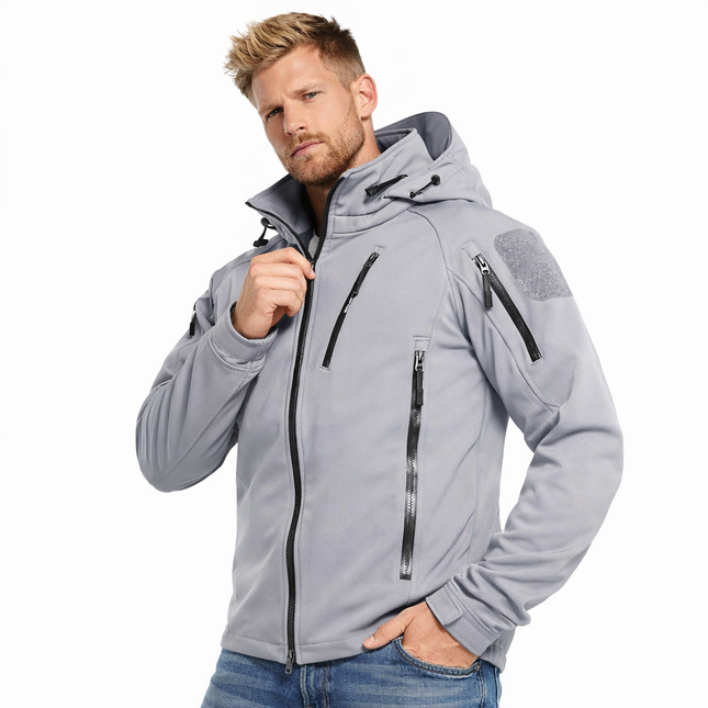 Softshell Jakke med Hette – Vanntett & Vindtett | Varm Fleecefôret Herrejakke til Tur & Hverdag