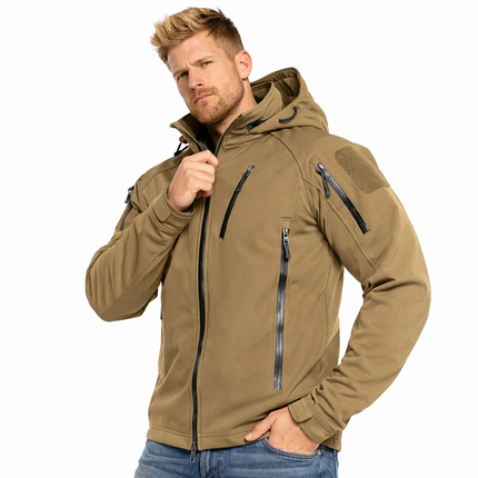 Softshell Jakke med Hette – Vanntett & Vindtett | Varm Fleecefôret Herrejakke til Tur & Hverdag