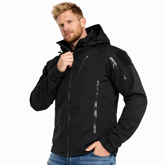 Softshell Jakke med Hette – Vanntett & Vindtett | Varm Fleecefôret Herrejakke til Tur & Hverdag