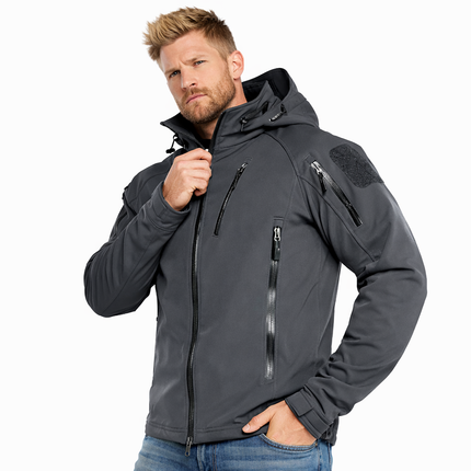 Softshell Jakke med Hette – Vanntett & Vindtett | Varm Fleecefôret Herrejakke til Tur & Hverdag