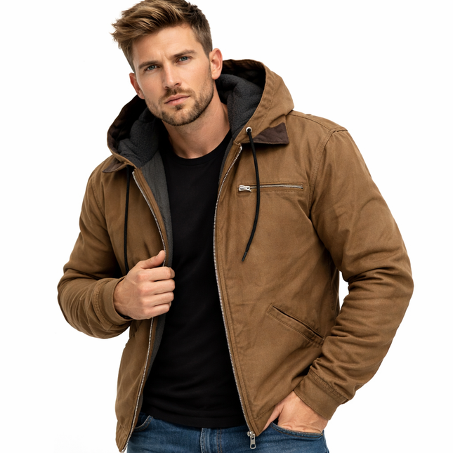 Vinter Hettejakke for Menn – Myk Bomull & Fløyel | Varm Hettegenser med Glidelås og Lommer til Høst og Vinter