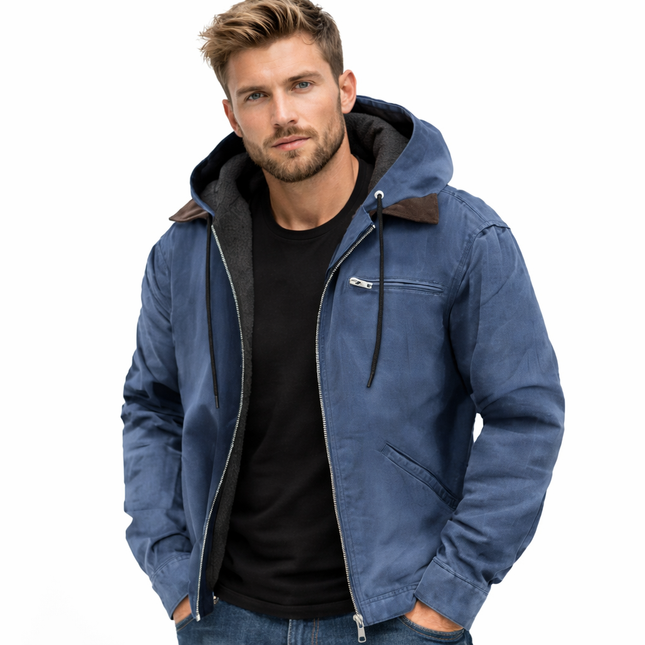 Vinter Hettejakke for Menn – Myk Bomull & Fløyel | Varm Hettegenser med Glidelås og Lommer til Høst og Vinter