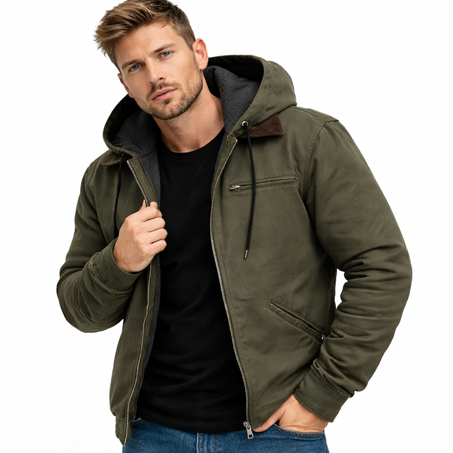 Vinter Hettejakke for Menn – Myk Bomull & Fløyel | Varm Hettegenser med Glidelås og Lommer til Høst og Vinter