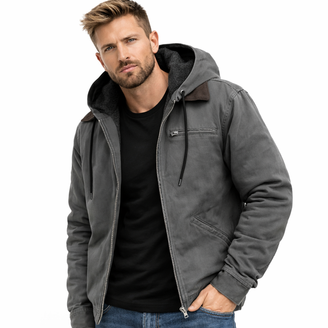 Vinter Hettejakke for Menn – Myk Bomull & Fløyel | Varm Hettegenser med Glidelås og Lommer til Høst og Vinter