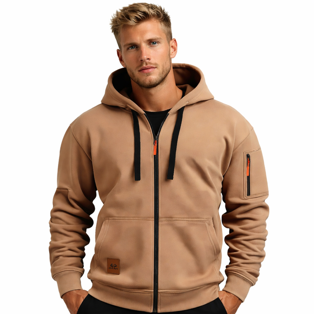 Sporty Hettejakke for Menn – Ensfarget Treningsjakke med Glidelåslommer | Komfortabel Tracksuit til Fritid og Utendørsbruk