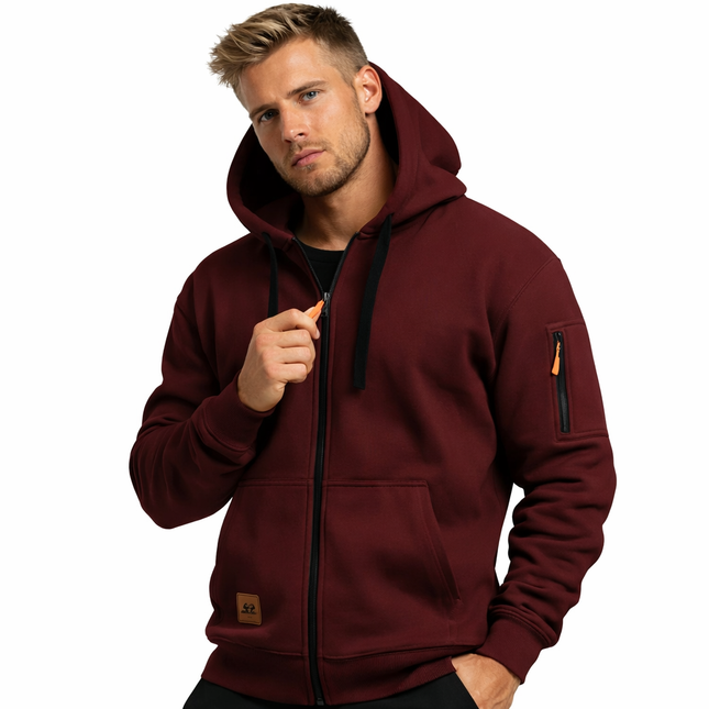 Sporty Hettejakke for Menn – Ensfarget Treningsjakke med Glidelåslommer | Komfortabel Tracksuit til Fritid og Utendørsbruk