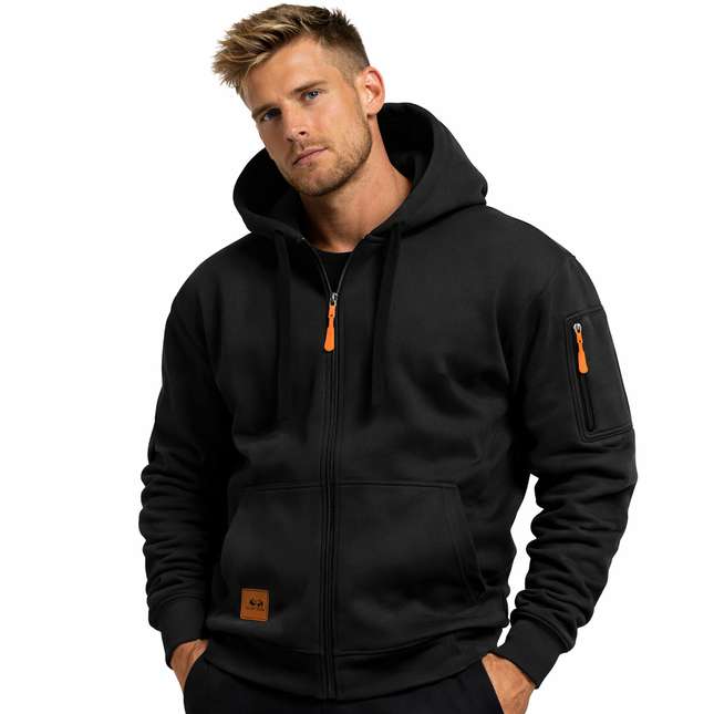 Sporty Hettejakke for Menn – Ensfarget Treningsjakke med Glidelåslommer | Komfortabel Tracksuit til Fritid og Utendørsbruk