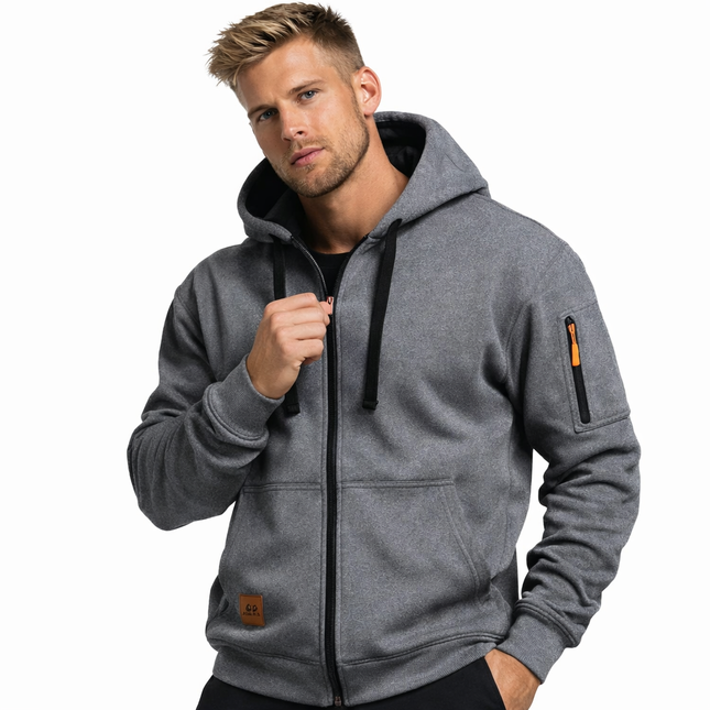 Sporty Hettejakke for Menn – Ensfarget Treningsjakke med Glidelåslommer | Komfortabel Tracksuit til Fritid og Utendørsbruk