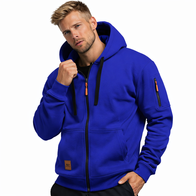 Sporty Hettejakke for Menn – Ensfarget Treningsjakke med Glidelåslommer | Komfortabel Tracksuit til Fritid og Utendørsbruk