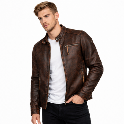 Eksklusiv Herre Skinnjakke i Ekte Kuskinn – Slim Fit Jakke med Ståkrage | Myk og Tidløs Lærjakke i Høy Kvalitet