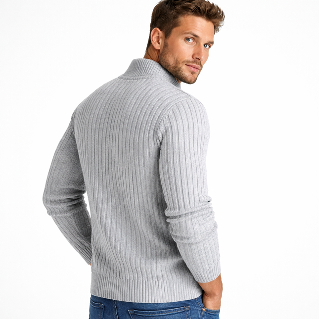 Strikket Herrecardigan med Glidelås – Slim Fit, Halvhøy Hals og Varm Komfort til Vår og Høst