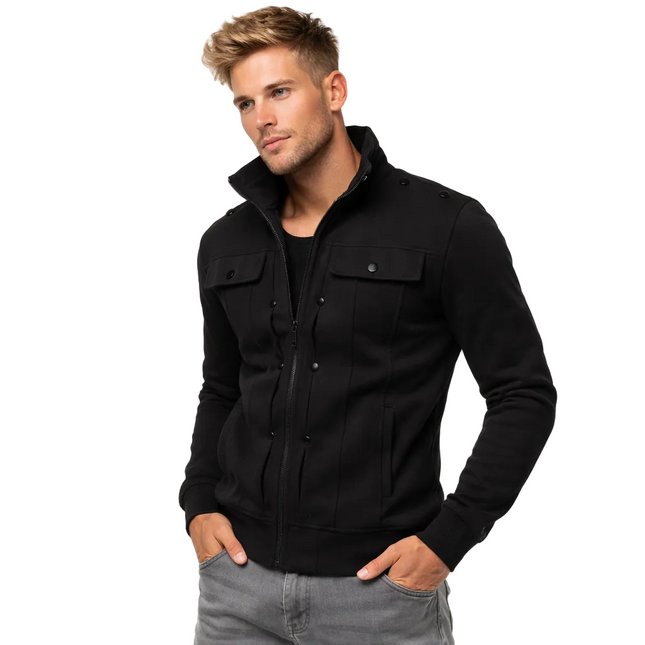 Stilren Herrejakke med Ståkrage – Lang Jakke med Glidelås og Knapper | Klassisk og Elegant til Vår og Høst