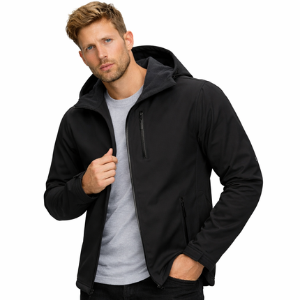 Softshell Jakke med Hette – Vanntett & Vindtett | Herrejakke med Fleecefôr til Friluft & Arbeid