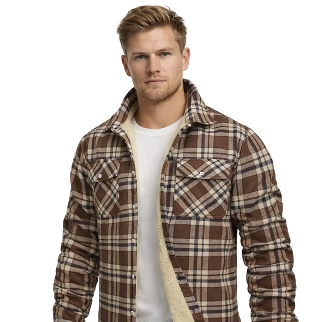 Herrejakke – Varm Flanellskjorte med Fleecefôr | Rutete Vinterjakke til Arbeid & Fritid