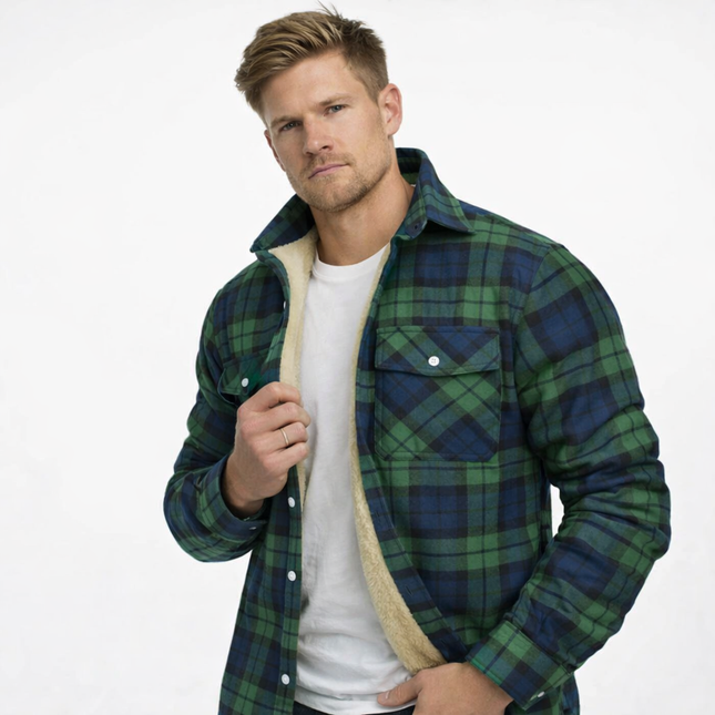 Herrejakke – Varm Flanellskjorte med Fleecefôr | Rutete Vinterjakke til Arbeid & Fritid