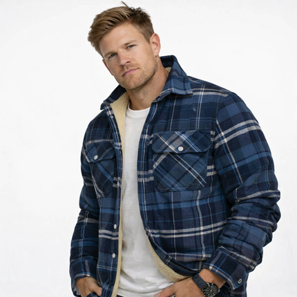 Herrejakke – Varm Flanellskjorte med Fleecefôr | Rutete Vinterjakke til Arbeid & Fritid