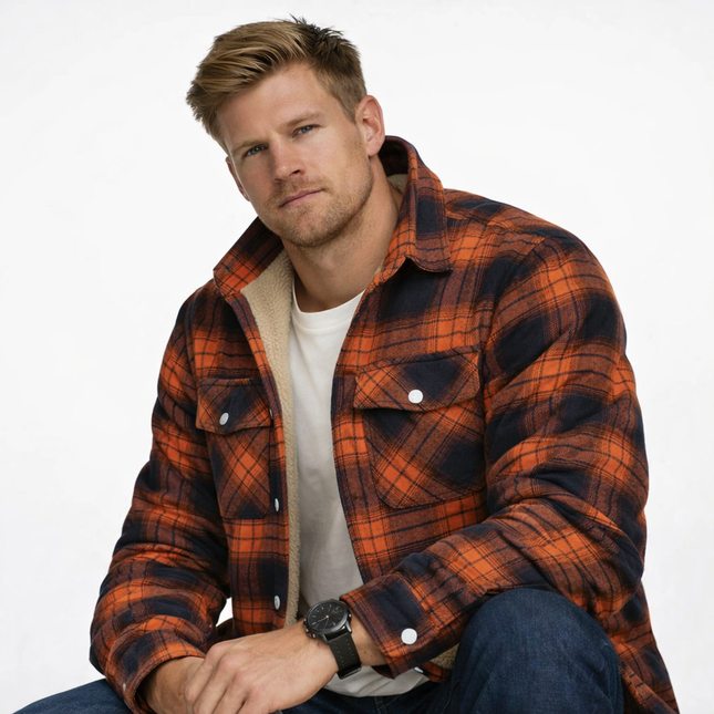 Herrejakke – Varm Flanellskjorte med Fleecefôr | Rutete Vinterjakke til Arbeid & Fritid