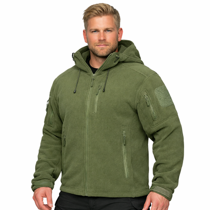 Herre Fleecejakke med Hette – Varm & Vindbeskyttende | Full-Zip Ytterjakke til Vår & Vinter